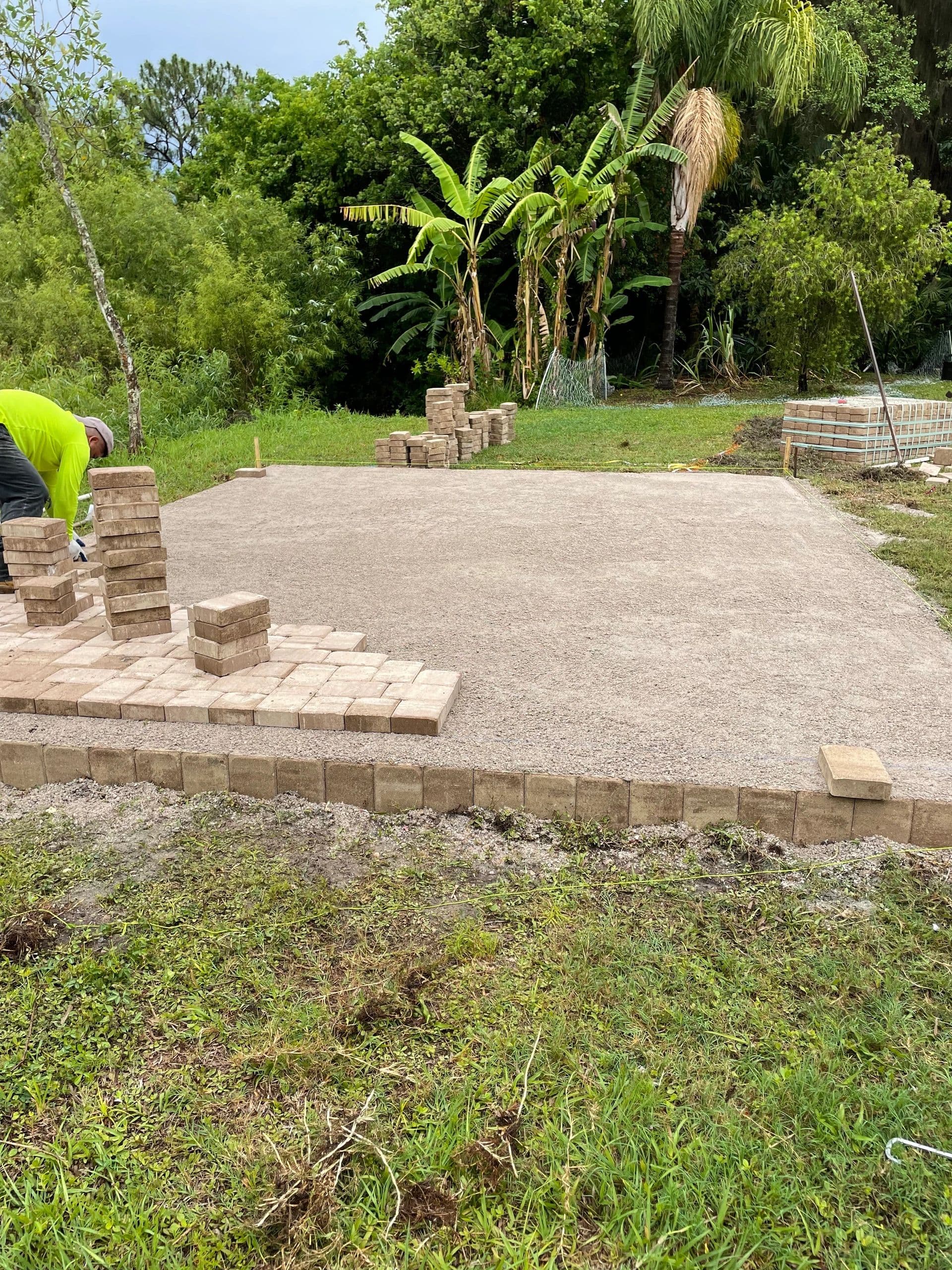 Compacted sub-base prepared for paver installation